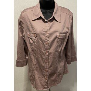 Apt 9 Essential Shirt Womens Size L Blouse Roll Tab Sleeves 3/4 Sleeves